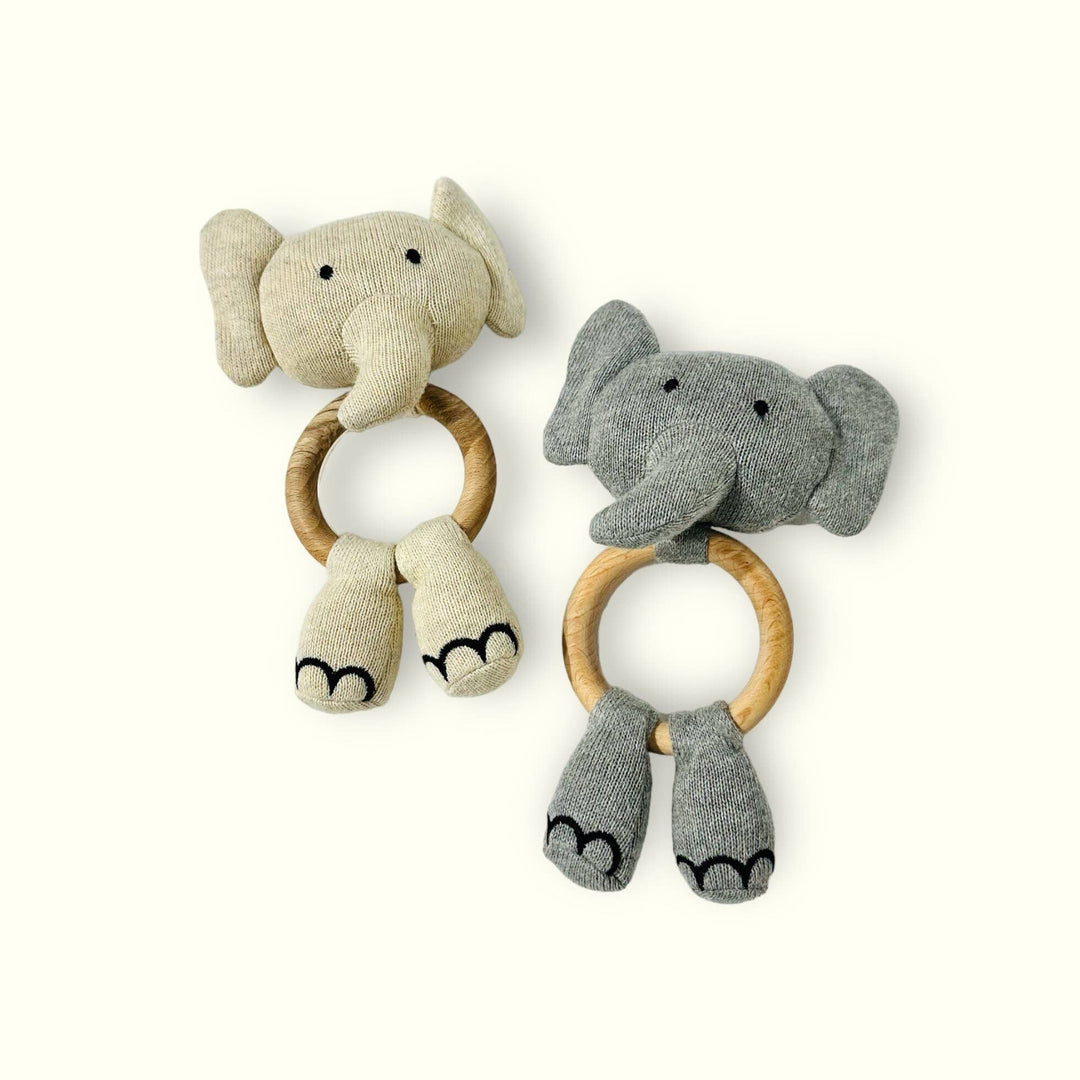 Viverano Elephant Teething Ring Rattle Natural Heather