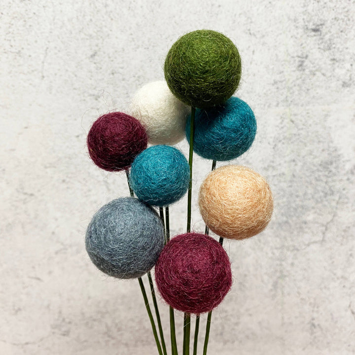 Oakwind Hollow - Set of 8 Felted Wool Flower Ball Bouquet Get Cozy