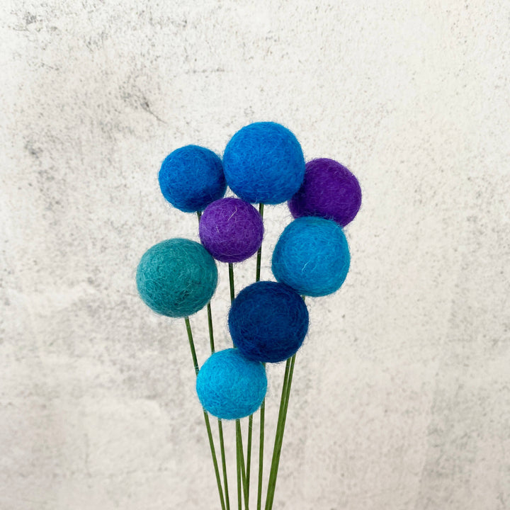 Oakwind Hollow - Set of 8 Felted Wool Flower Ball Bouquet Blue Skies