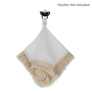Doodalou - White - Muslin Boho Pacifier Blanket with Tassels