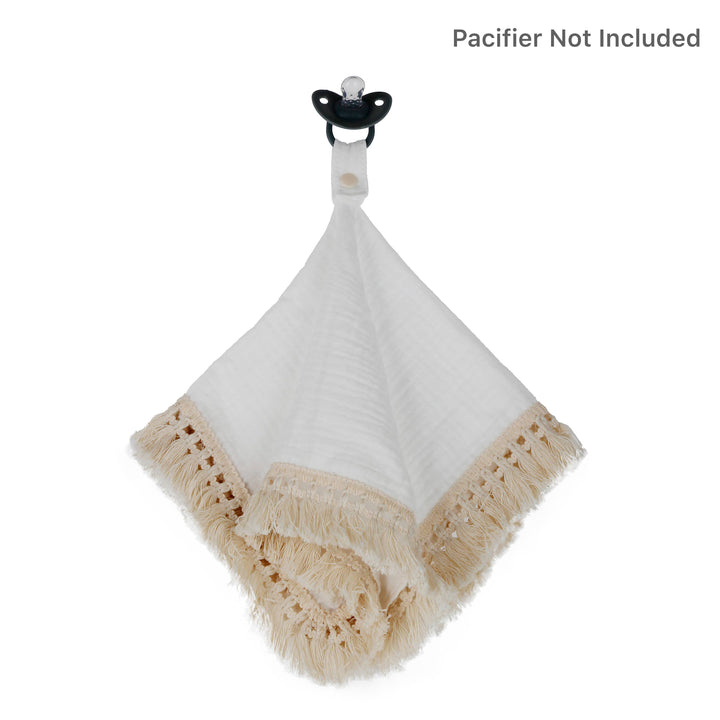 Doodalou - White - Muslin Boho Pacifier Blanket with Tassels