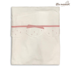 la mascot baby knit blanket scallop and ribbon bow design white pink
