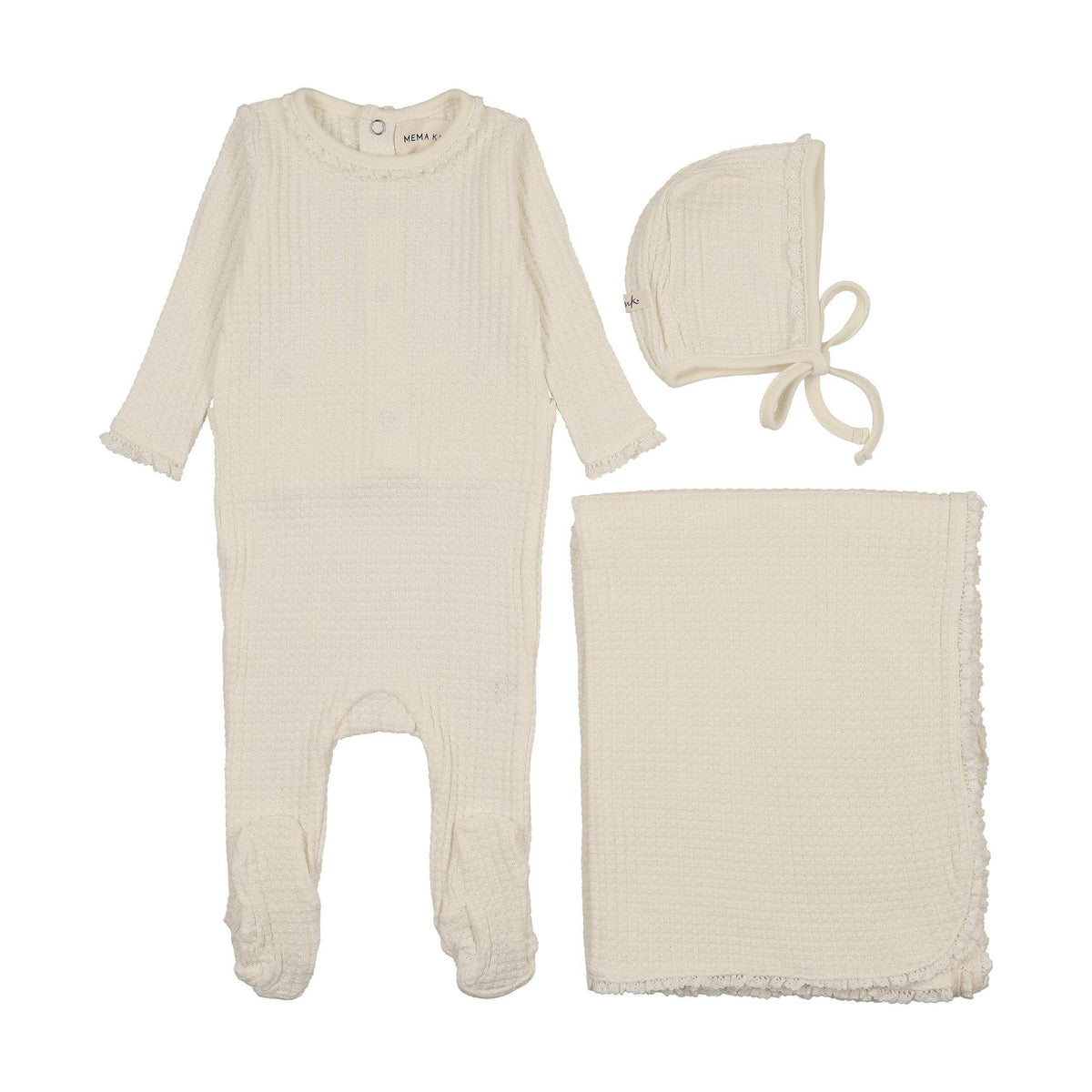 Mema Knits Ivory Honeycomb Waffle 3 Pc Set