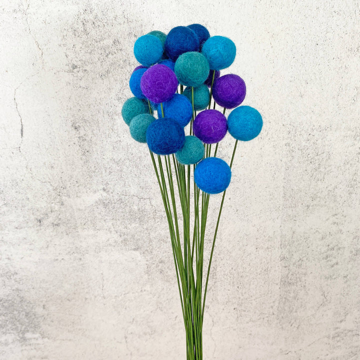 Oakwind Hollow - Set of 8 Felted Wool Flower Ball Bouquet Blue Skies