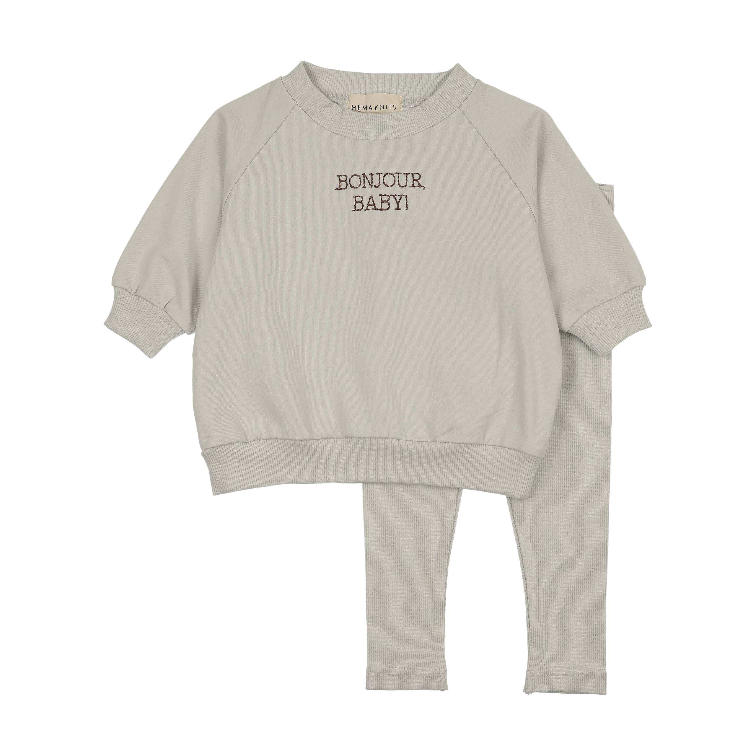 Mema Knits Ice Blue Bonjour Baby Stitched Sweatshirt Set