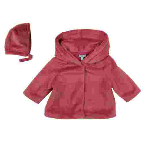 Baby Pink Faux Fur Hooded Jacket + Bonnet - Textured