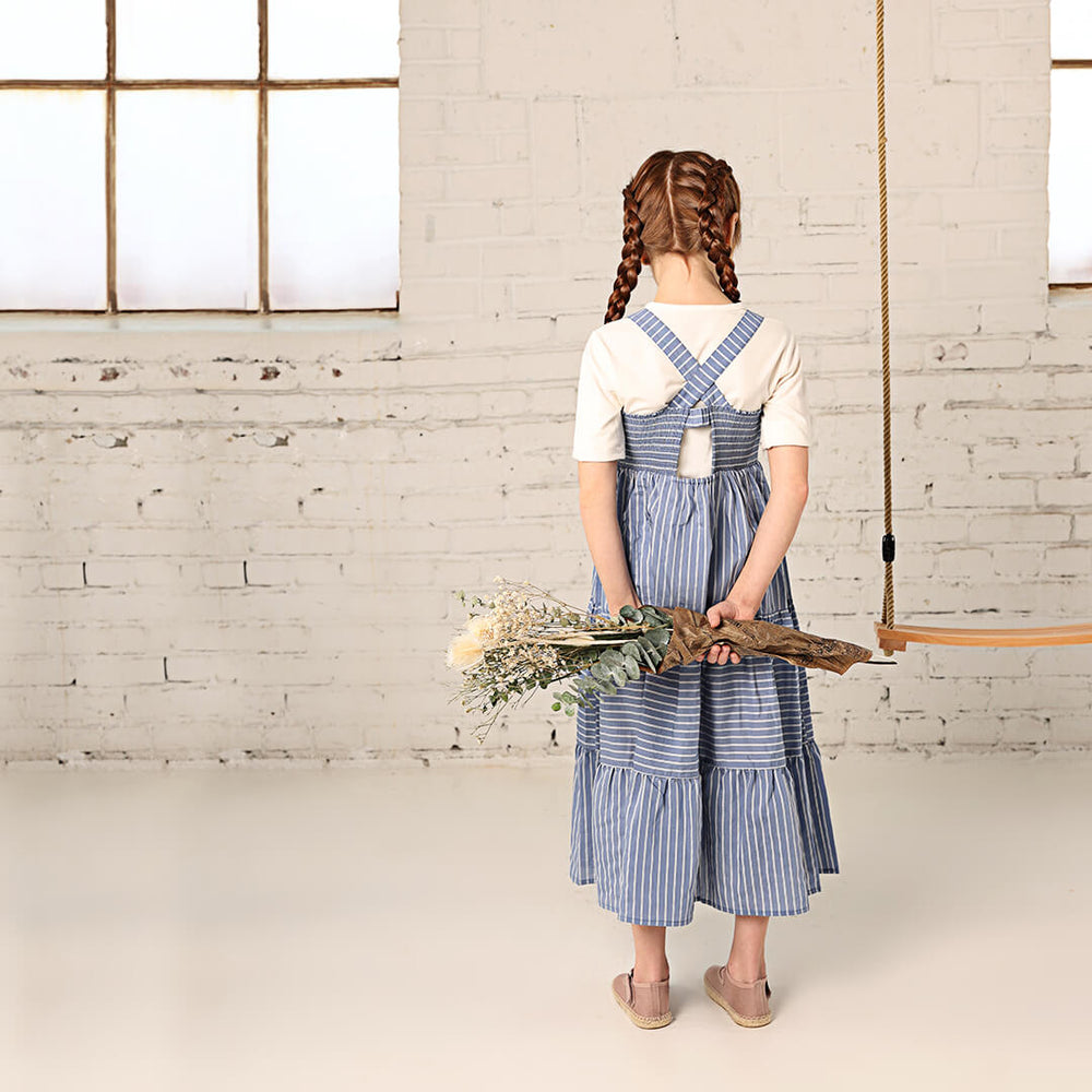 striped blue white maxi dress