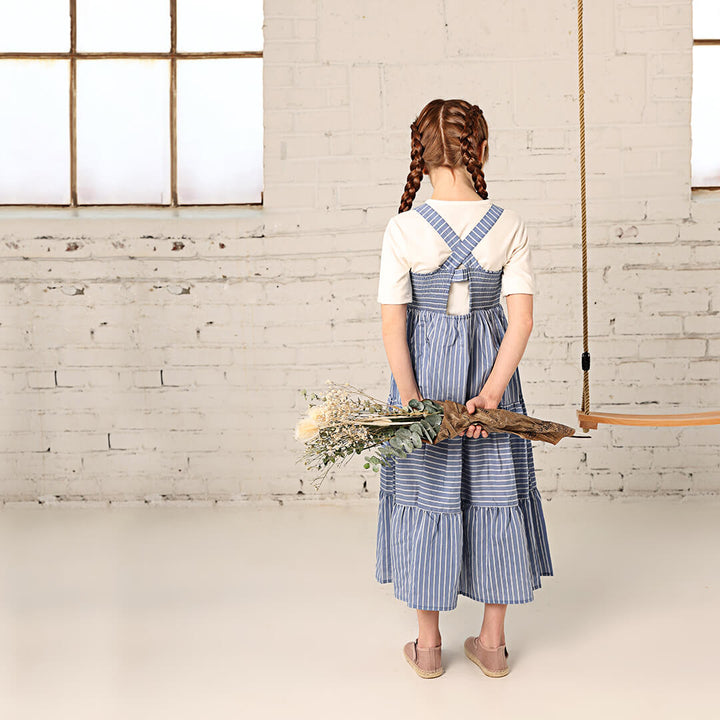 striped blue white maxi dress