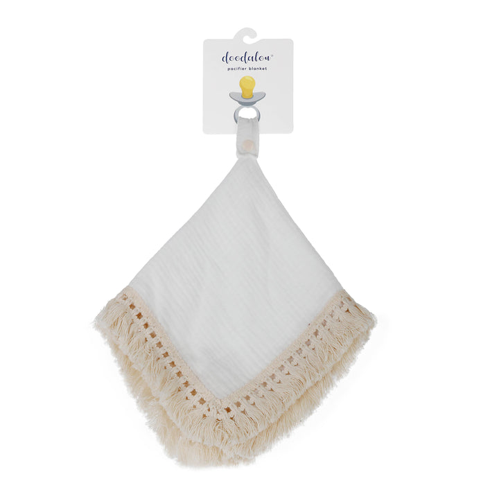 Doodalou - White - Muslin Boho Pacifier Blanket with Tassels