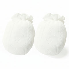 100% Cotton Pointelle White Mittens for Baby 0-6 Months
