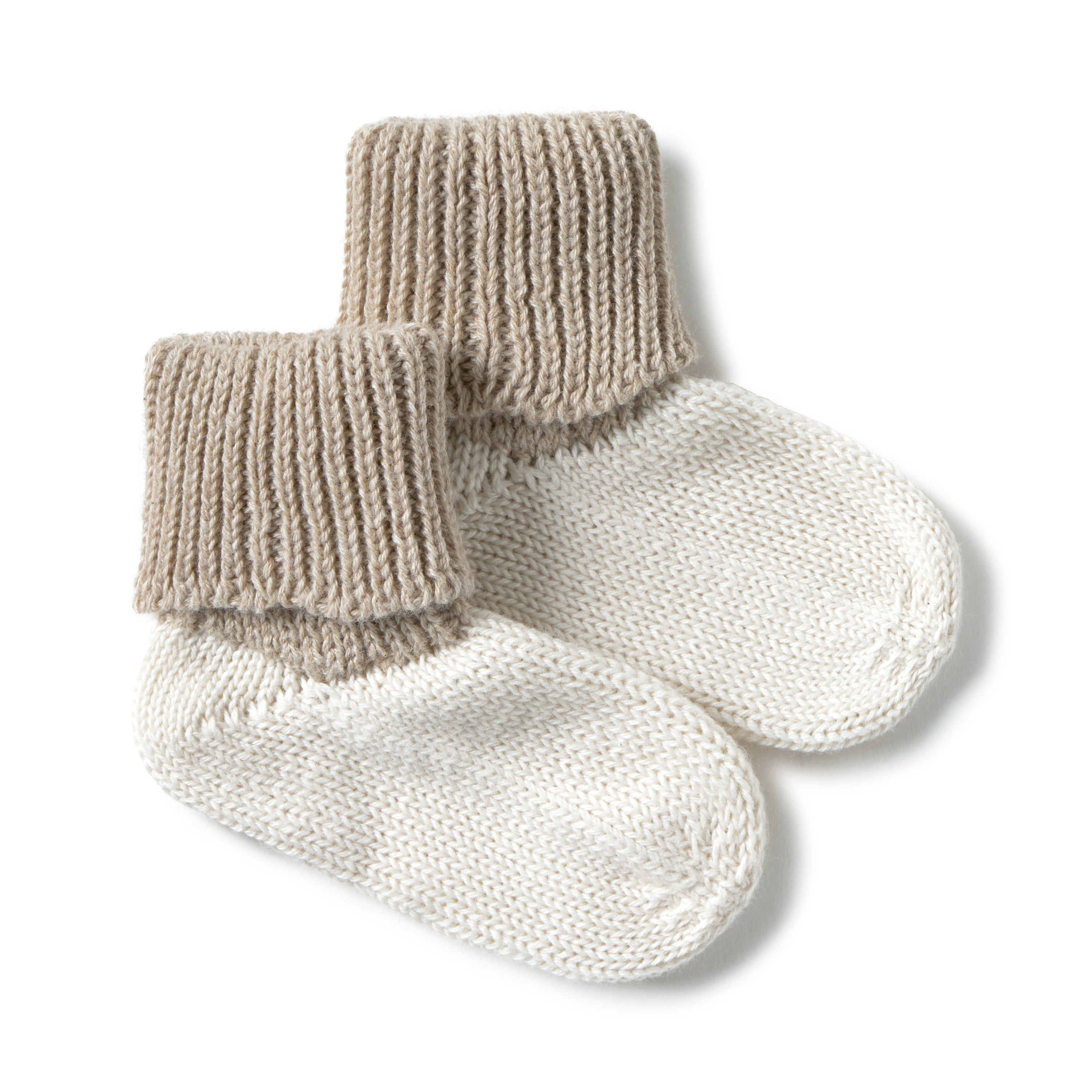 Li & Me ribbed knit baby booties in soft cotton, cozy newborn footwear for fall and winter