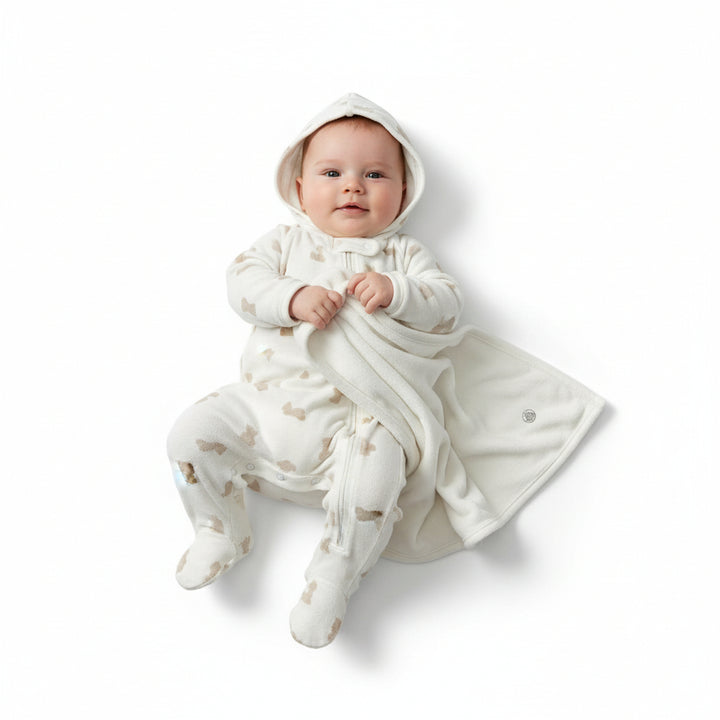 baby teddy print footie, hat and blanket 3-piece gift set