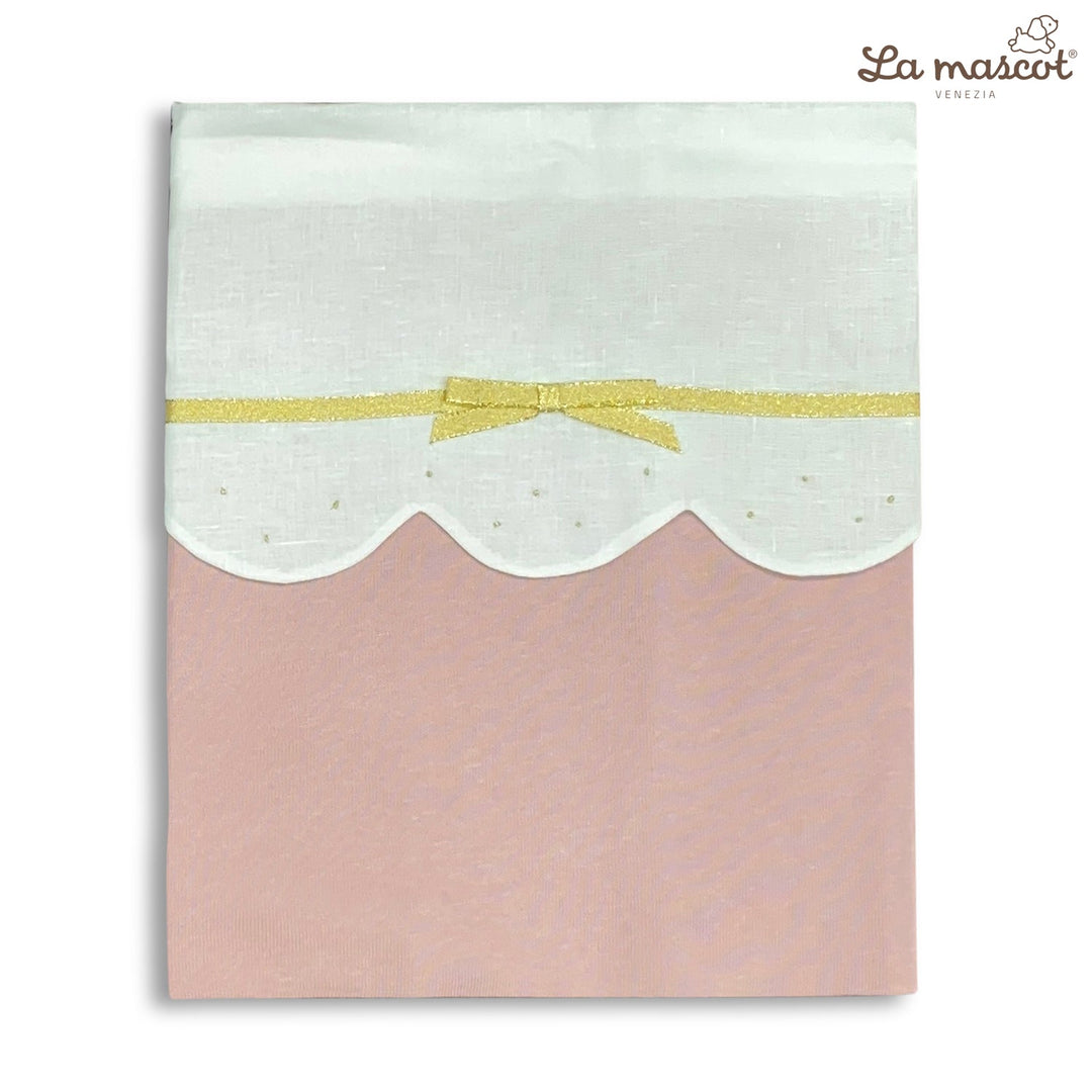 la mascot scallop knit blanket with ribbon bow