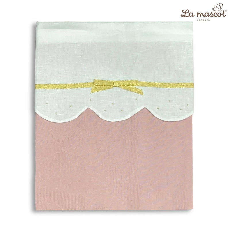 la mascot scallop knit blanket with ribbon bow