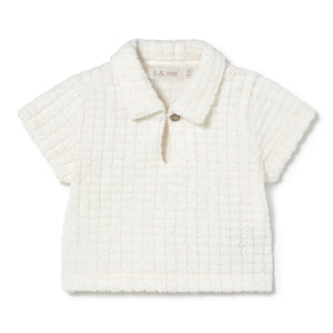 Li & Me baby terry polo shirt in soft cotton, breathable short sleeve summer top for infants and toddlers