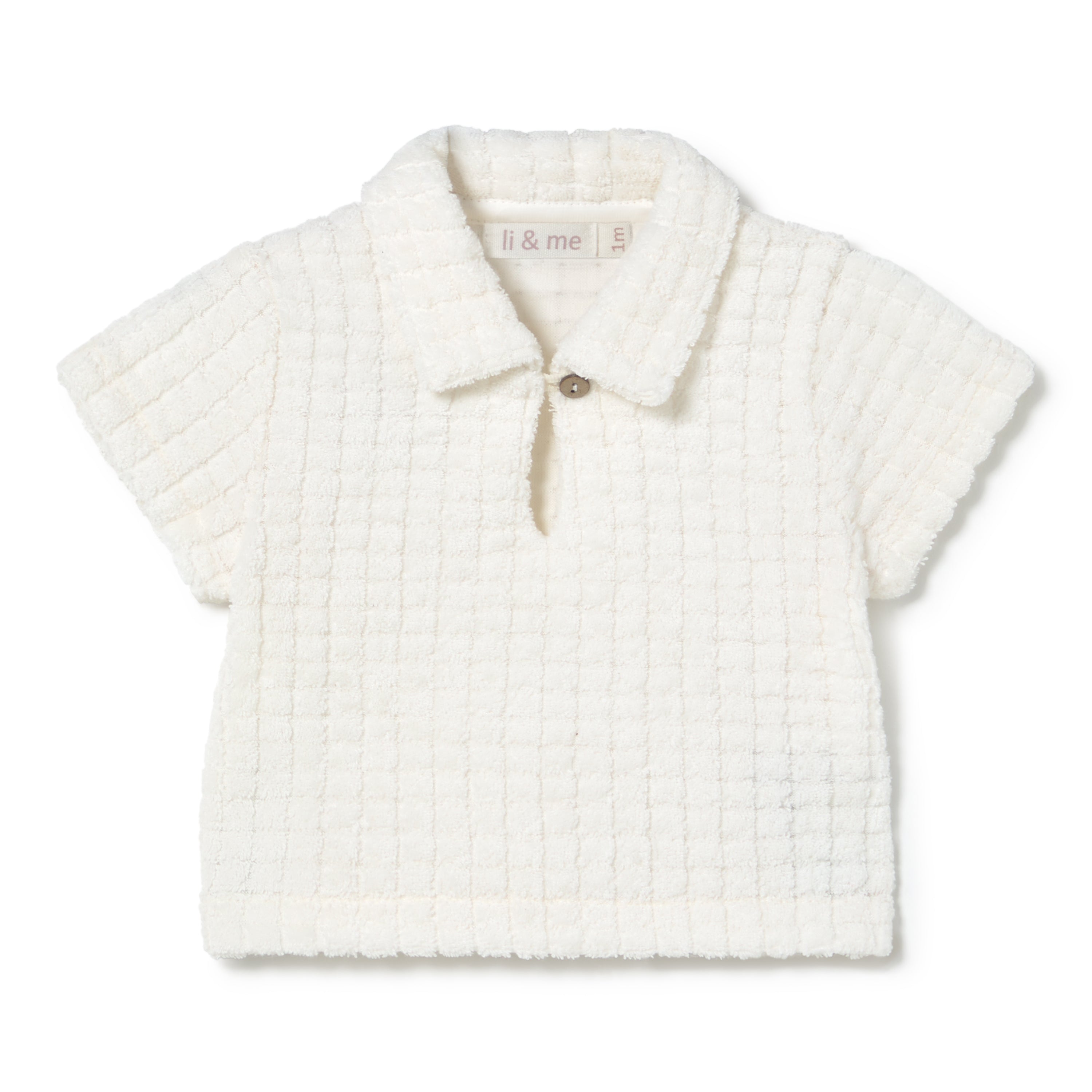 Li & Me baby terry polo shirt in soft cotton, breathable short sleeve summer top for infants and toddlers