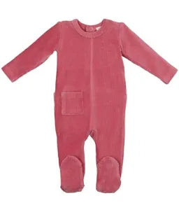 Maniere Pink Velour Ribbed Footie + Beanie
