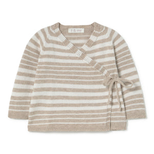 Li & Me striped knit baby kimono in soft cotton, cozy newborn wrap top for infants