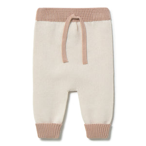 Li & Me baby knit trousers in soft cotton, cozy elastic waist pants for infants and toddlers