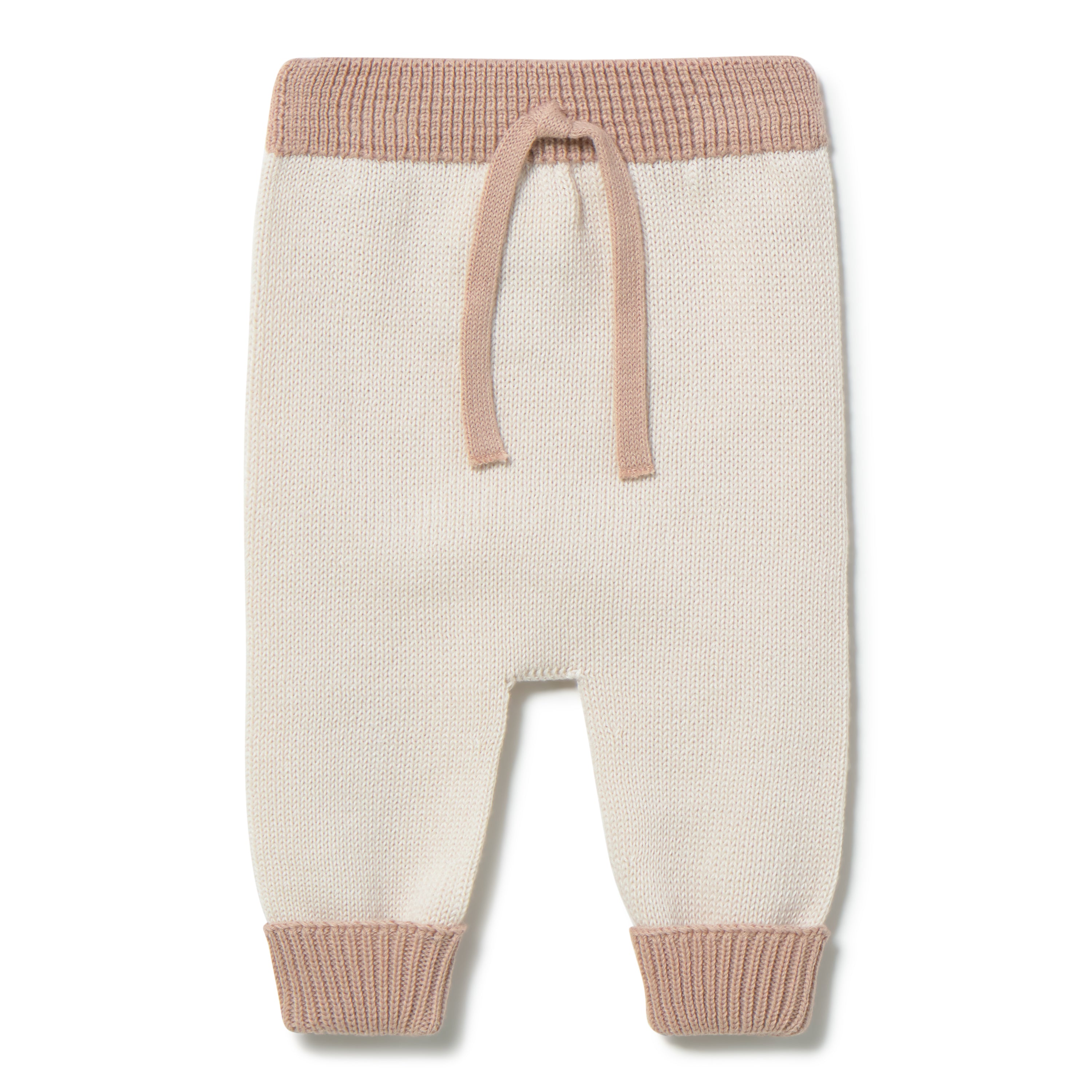 Li & Me baby knit trousers in soft cotton, cozy elastic waist pants for infants and toddlers