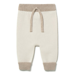 Li & Me baby knit trousers in soft cotton, cozy elastic waist pants for infants and toddlers