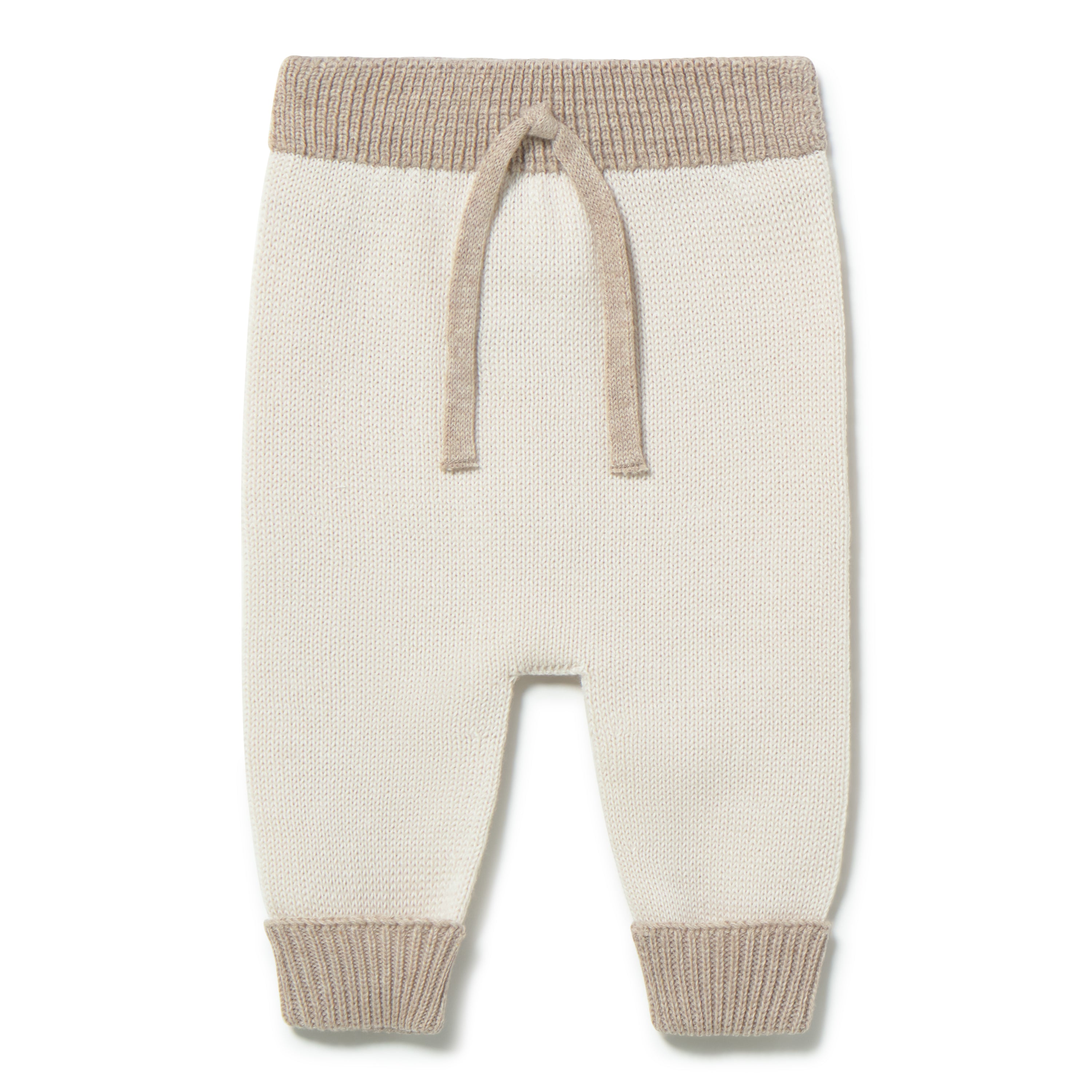 Li & Me baby knit trousers in soft cotton, cozy elastic waist pants for infants and toddlers