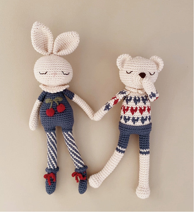 Indigo Blue Crochet Cherry Blossom Bunny Organic Cotton