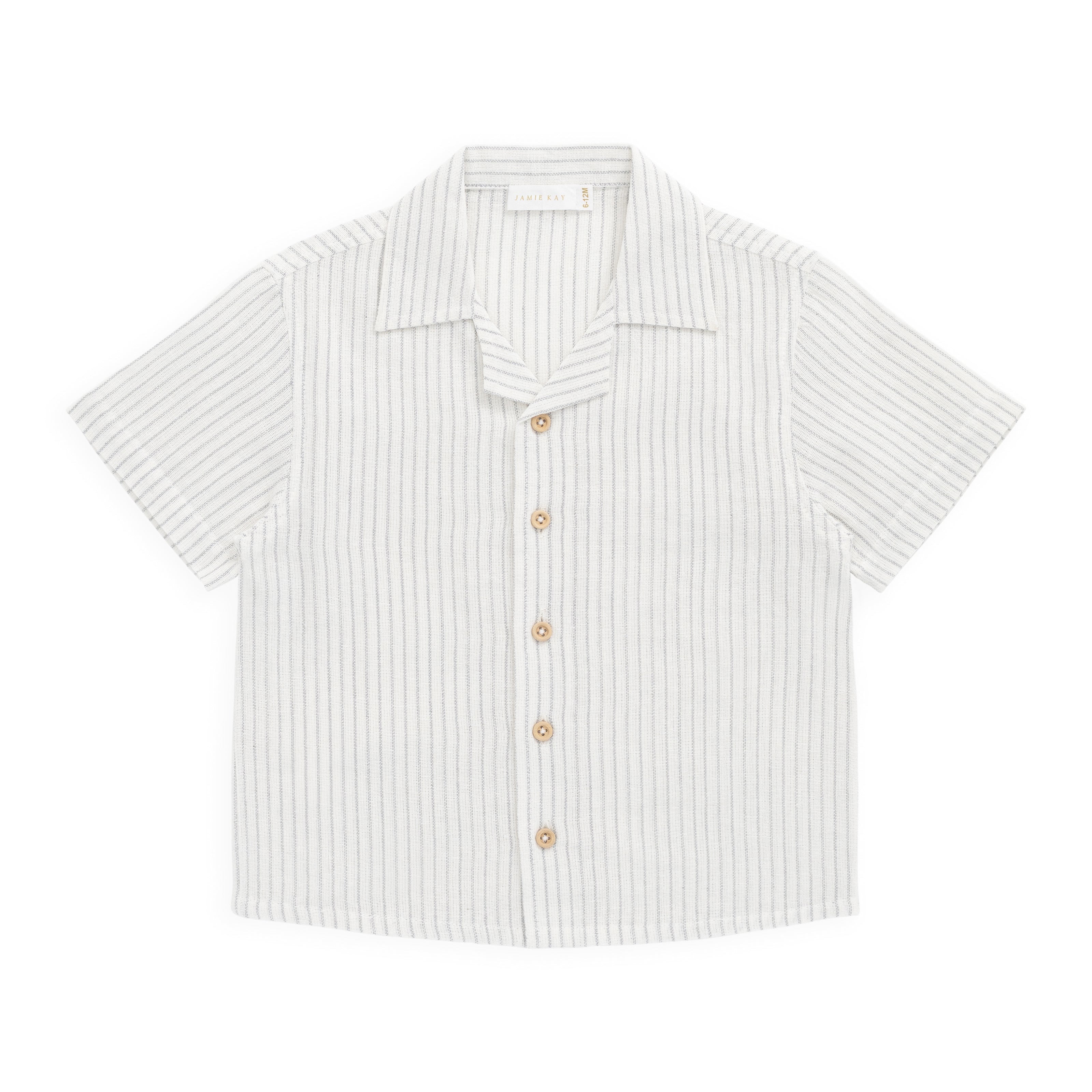 White striped shirt with buttons on a white background