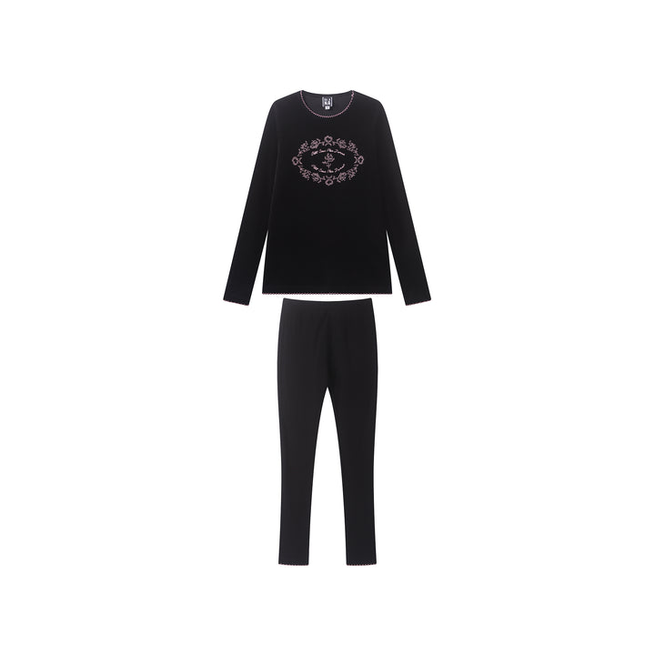 Ba & Na Girls Black with Mauve Pink Embroidery Pjs