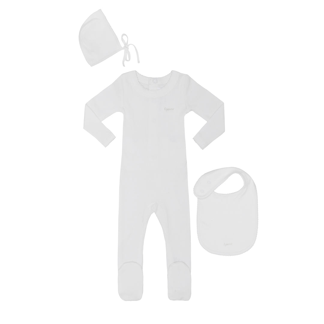 parni ivory ribbed pico footie and bib gift box