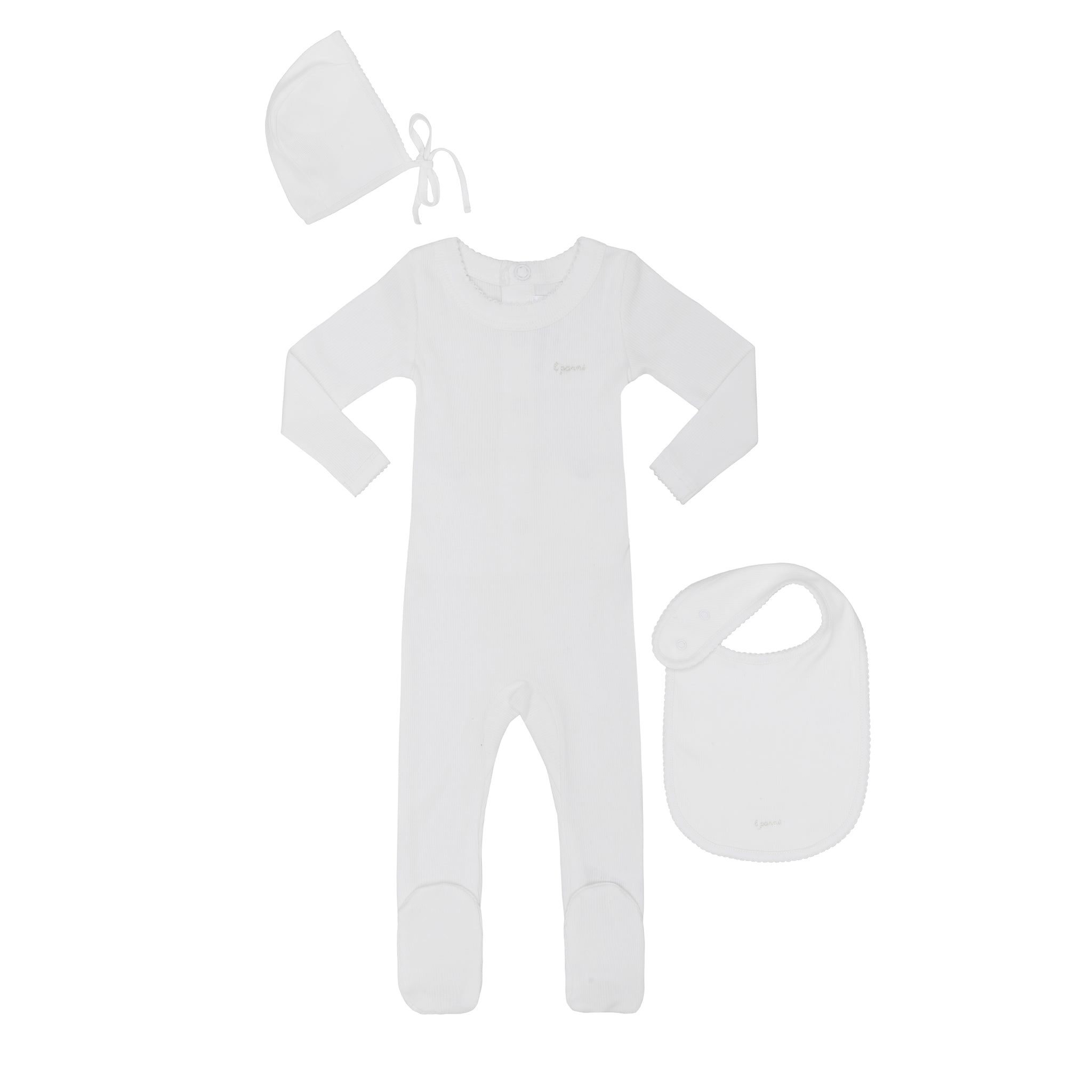 parni ivory ribbed pico footie and bib gift box