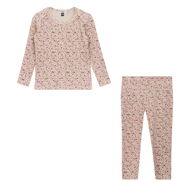 Little Fragile Pink/Taupe Print Rib 2 Pc Long Set