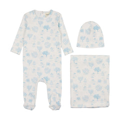 Mema Knits Blue Toile 3 Pc Layette Set
