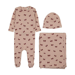 Mema Knits Burgundy Bow Print 3 Pc Set