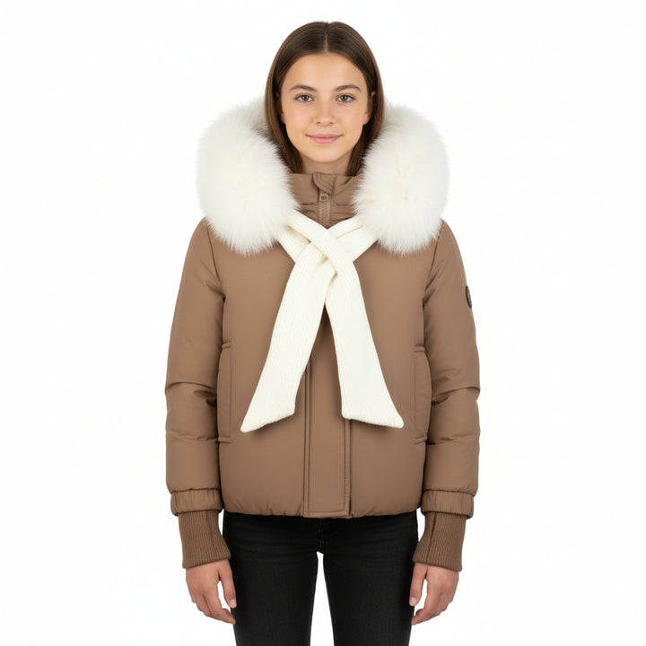 Pramie Girls Tan/Ivory Shawl Jacket 4–16 | Elegant Two-Tone Winter Outerwear