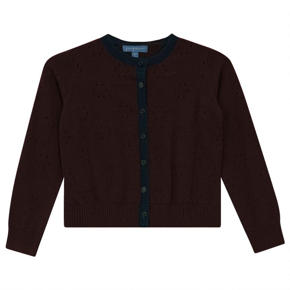 pompomme rum sea blue pointelle cardigan