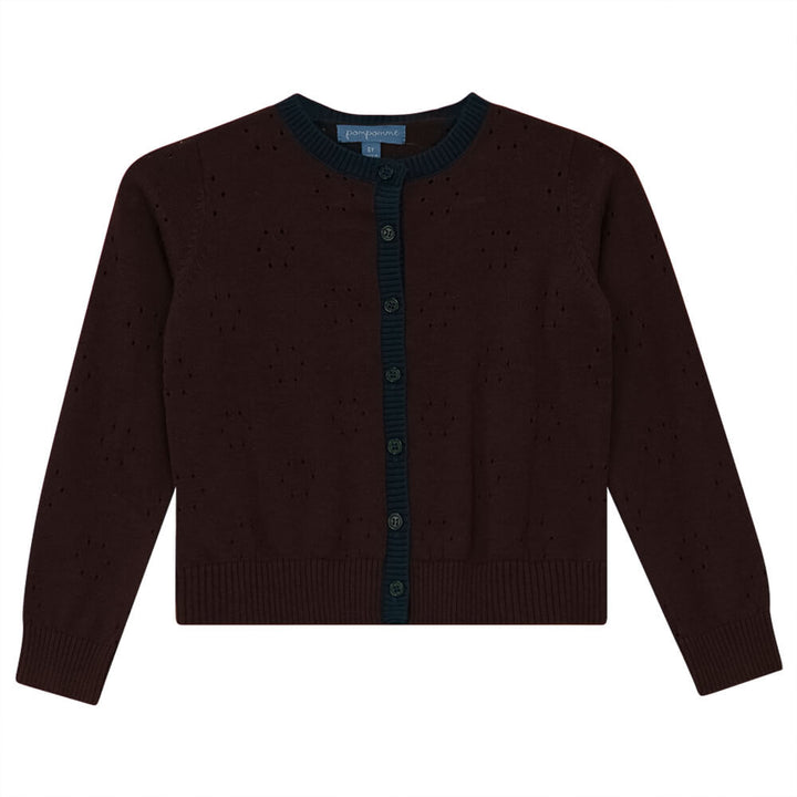 pompomme rum sea blue pointelle cardigan