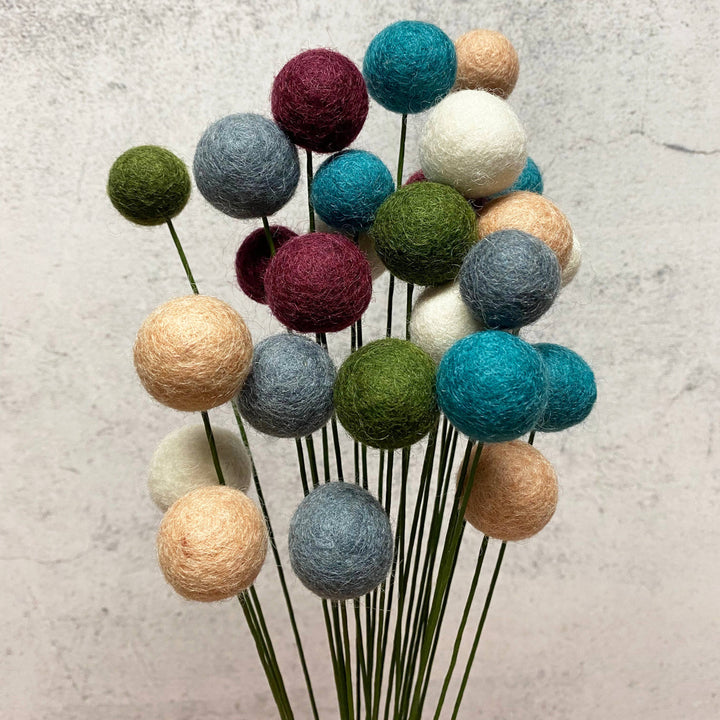 Oakwind Hollow - Set of 8 Felted Wool Flower Ball Bouquet Get Cozy