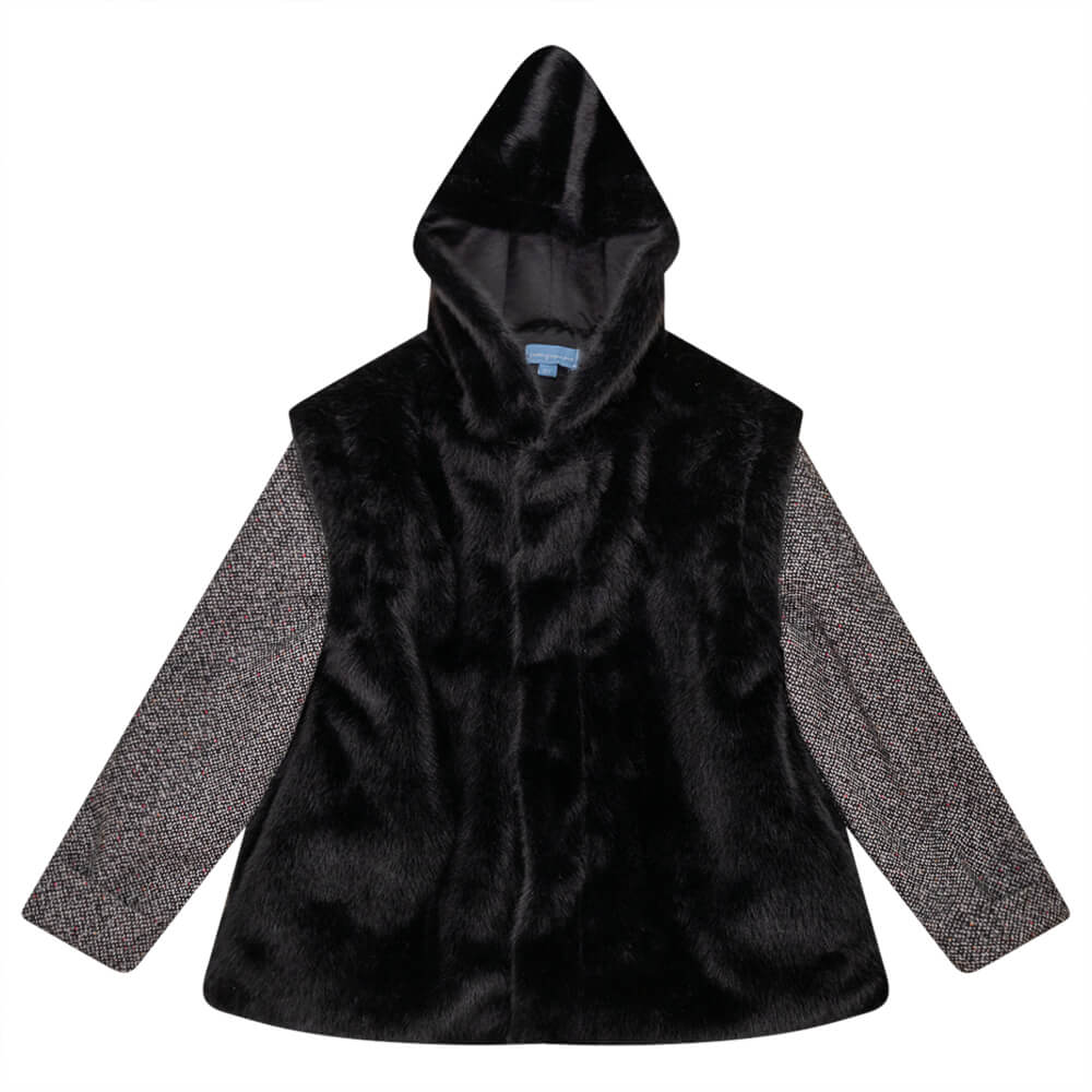 pompomme contrast sleeve fur jacket