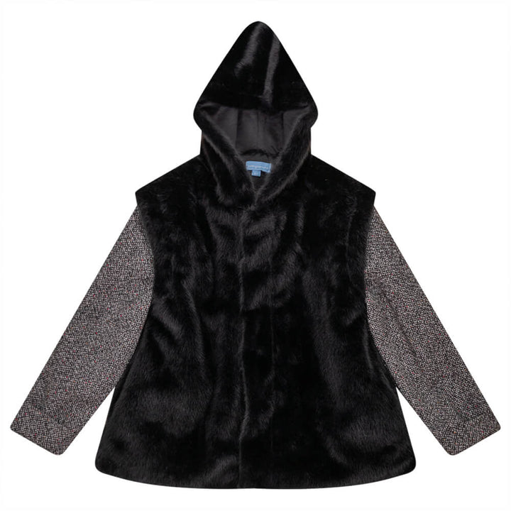 pompomme contrast sleeve fur jacket