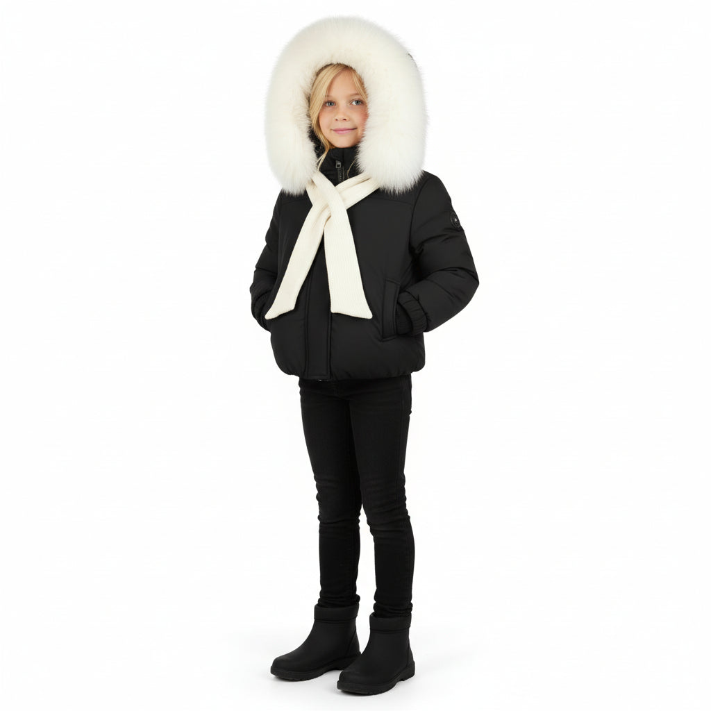 Pramie Girls Black/Ivory Shawl Jacket 4–16 | Elegant Two-Tone Winter Coat