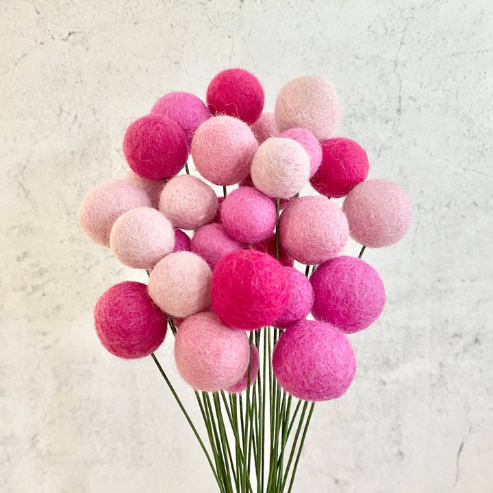 Oakwind Hollow - Set of 8 Felted Wool Flower Ball Pretty in Pink