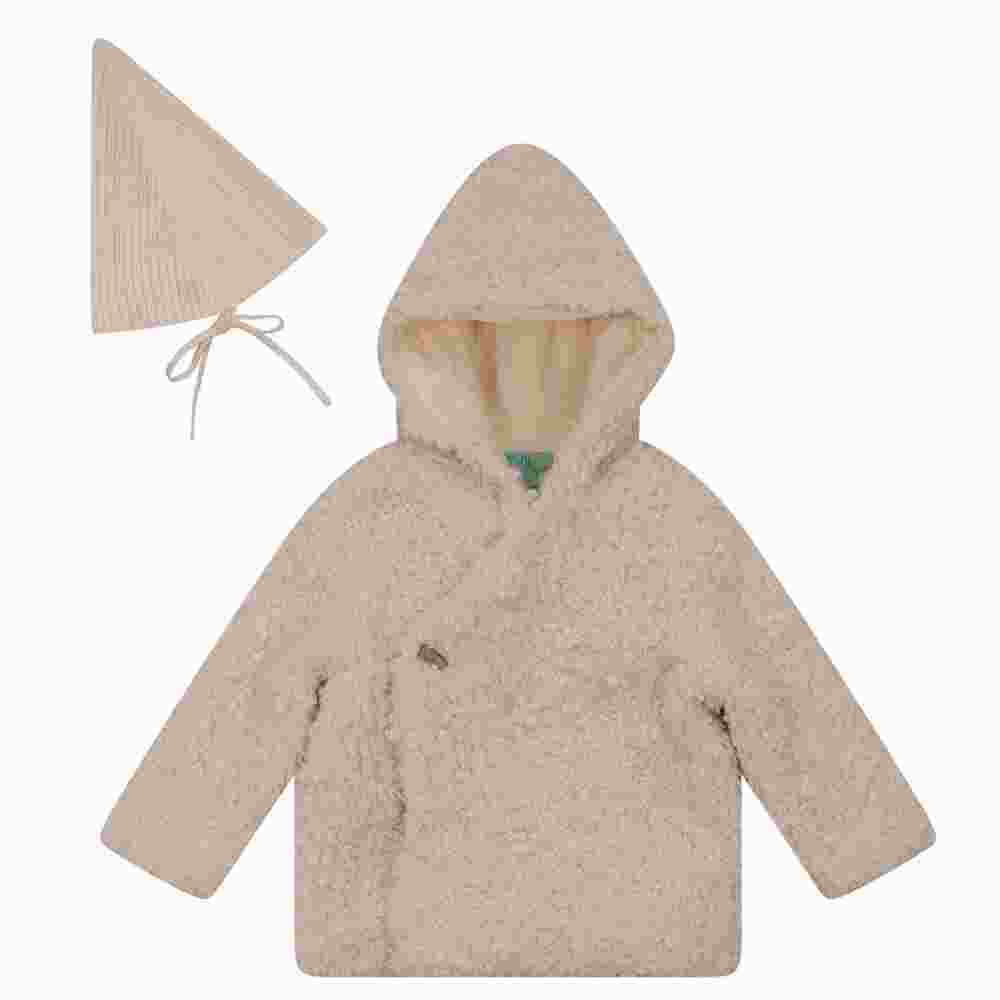 Pompomme Ivory Fur Jacket and Knit Hat