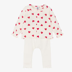 Petit Bateau - Baby Girl 2PC Set LS Heart Blouse And Leggings