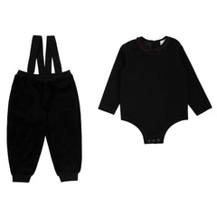 Mini Nod Black Velour Overalls with Model Collared Top