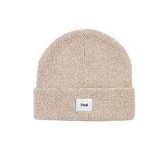 A flat-lay view of the 7AM Enfant beanie in almond.