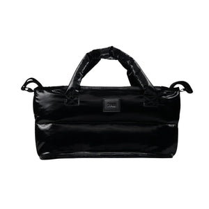 A flat-lay view of the 7AM Enfant stroller organizer in black liquid shine.