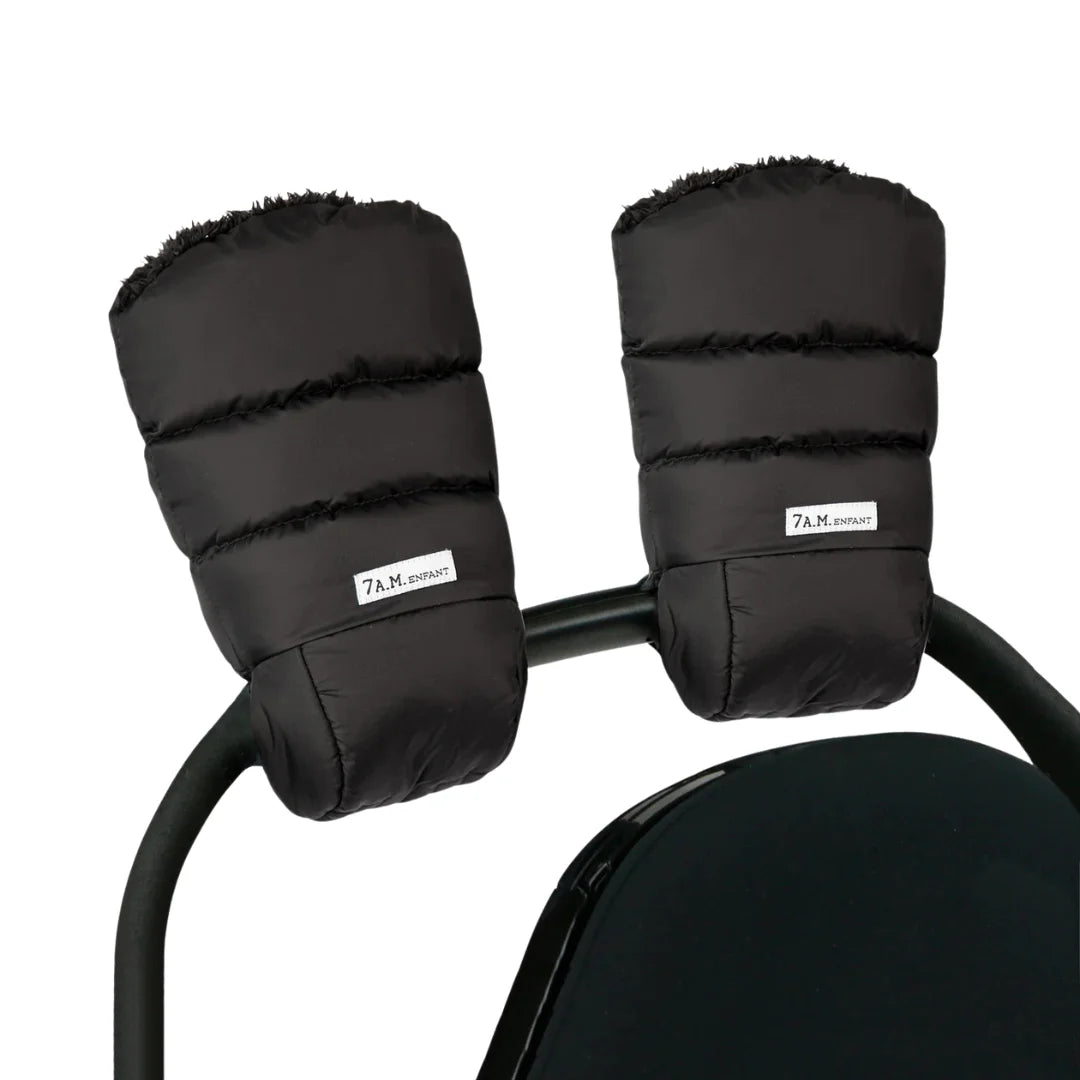 A flat-lay view of the 7AM Enfant Warmmuffs 212 in black plush.