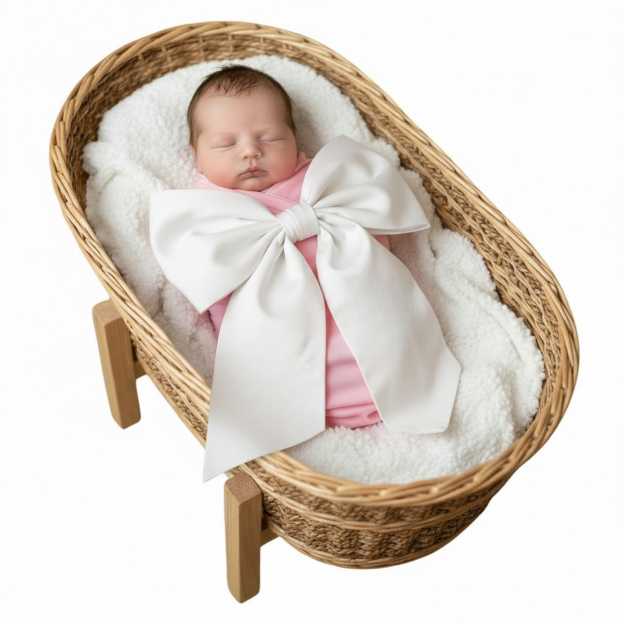 Newborn Cotton Swaddle Sash with Oversized Bow – Sculpted White Heirloom