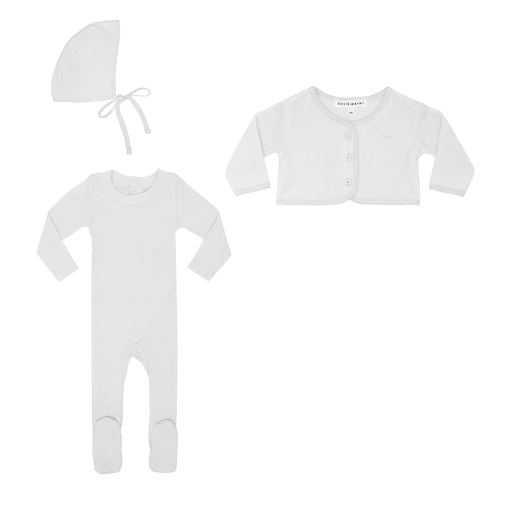 Parni Ivory Baby Velour Cardigan Set+ Bonnet Gift Box